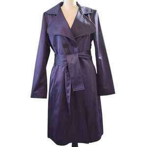Tahari Royal Purple Sateen Womens Trench Coat Sz s